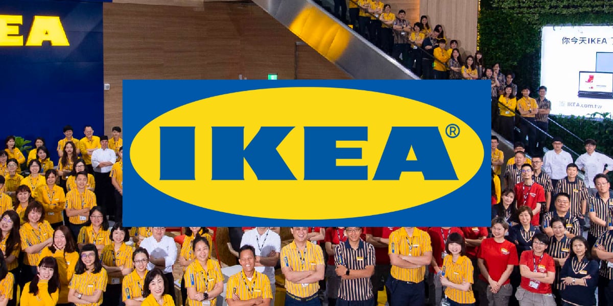 IKEA Taiwan × POWER to CHANGE case key visual — the store team assembled in the atrium under the IKEA mark